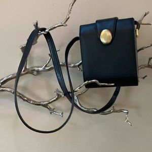 Andre’ Vintage Black Faux Leather cross Body Bag Gold Hardware
